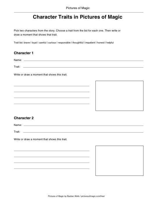 Preview of the Character Traits in Pictures of Magic worksheet.